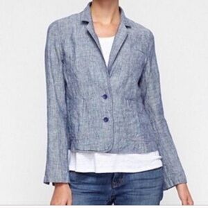 Eileen Fisher Blue & White Pinstripe Linen Chambray Blazer Women's Size S